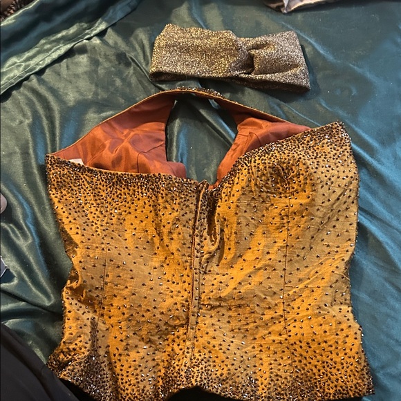 100% silk gold beaded sequined Mike Benet size UK 8 or us 4 & Gold knot headband - Picture 4 of 13